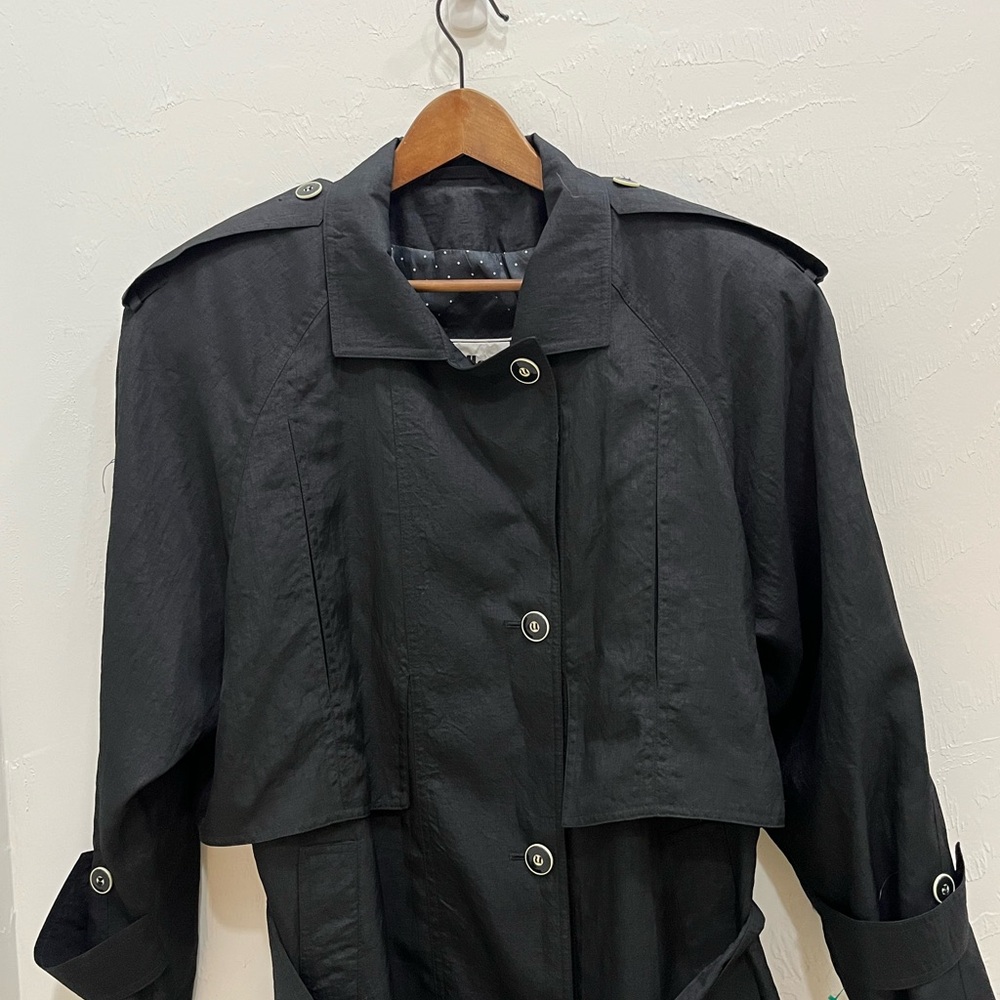 Gallery Trench Coat Women 6 Black Good Vintage Belted Polka Dot Lining - Picture 2 of 8